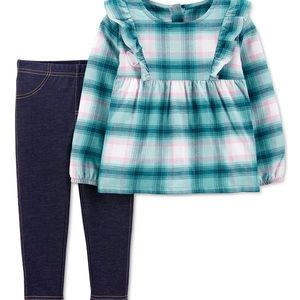 Carter's Baby Girls 2-Pc. Plaid Twill Top & Leggings Set